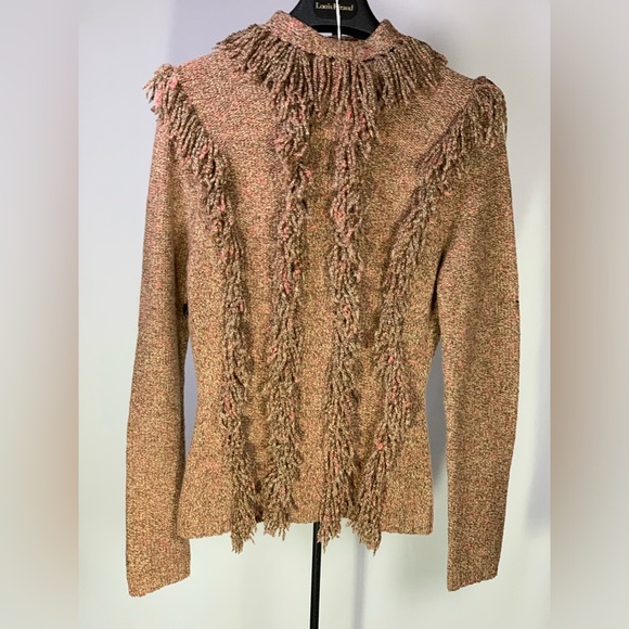 Vintage Yigal Azrouel Brown/Rose/Tan Fringe Wool Blend Sweater - Size Medium - Picture 1 of 5